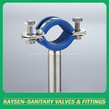 Sanitary round pipe hanger with blue rubber insert